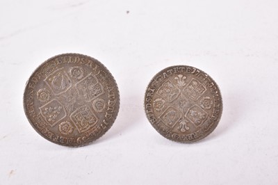 Lot 496 - G.B. - George II silver Shilling 1739 (Rev: Roses) AF and Six Pence 1732 (Rev: Roses & Plumes) GF-AVF (2 coins)