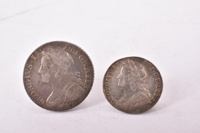 Lot 496 - G.B. - George II silver Shilling 1739 (Rev: Roses) AF and Six Pence 1732 (Rev: Roses & Plumes) GF-AVF (2 coins)