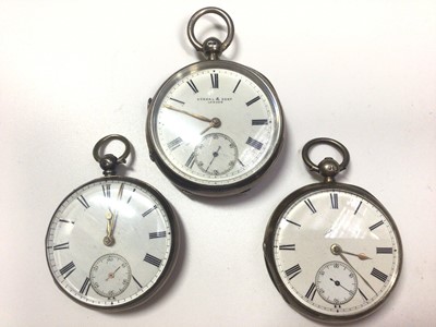 Lot 24 - Late Victorian silver cased Kendal & Dent London pocket watch, one other Victorian silver cased pocket watch and 1920s silver cased pocket watch (3)
