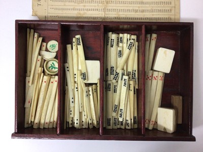 Lot 2464 - Mahjong set in fitted cabinet with bone and bamboo counters, together with tile trays and a set of Rosenthal porcelain Mahjong coin dishes