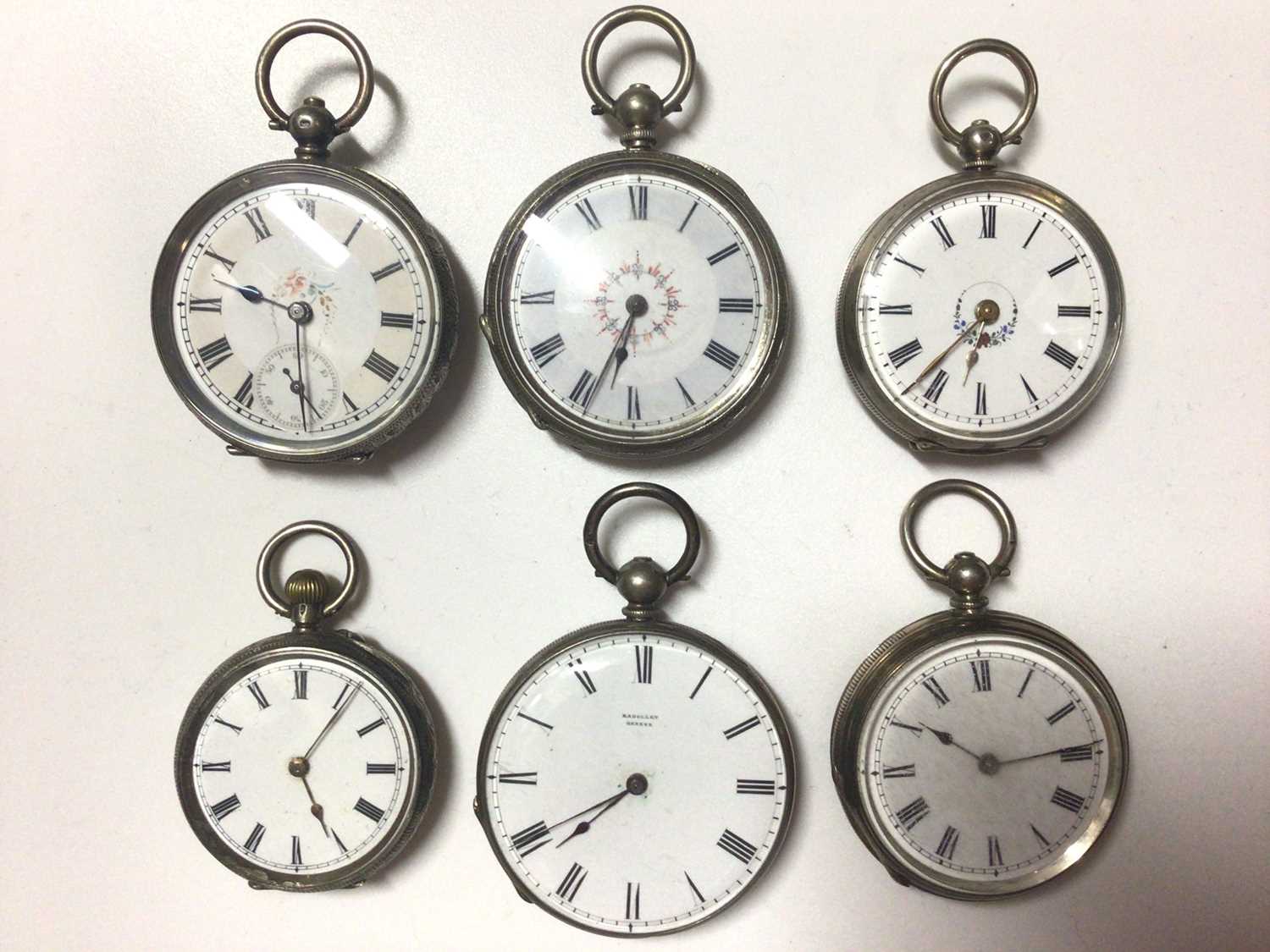 Lot 28 - Six silver cased fob watches