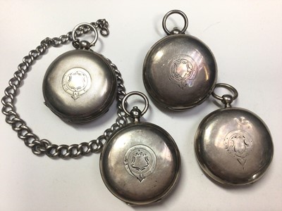 Lot 30 - Four silver cased pocket watches, one with silver watch chain