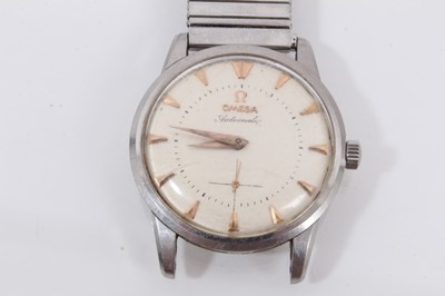 Lot 571 - 1950s gentlemen's Omega Automatic wristwatch with silvered dial, triangular gold coloured hour markers and gold coloured dagger hands in stainless case