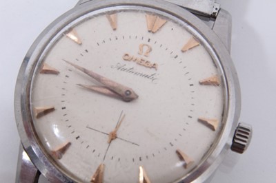 Lot 571 - 1950s gentlemen's Omega Automatic wristwatch with silvered dial, triangular gold coloured hour markers and gold coloured dagger hands in stainless case