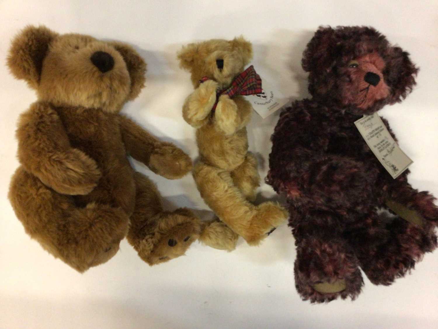 Lot 1844 - A group of designer bears including Steiff 000829, Mother Hubbard Bono 4/4 and Chester 1/1 both with tag, Floyd 9/15 by Shirley Latimer with tag, Edmund by Boyds Bears with tag plus other bears. (1...