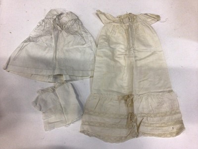 Lot 1846 - Doll's clothing including late 19th century black brocade and lace corset Like Mamma's Doll's Corset with metal stays and fastenings and laced back, white cotton petticoats, white cotton and lace...