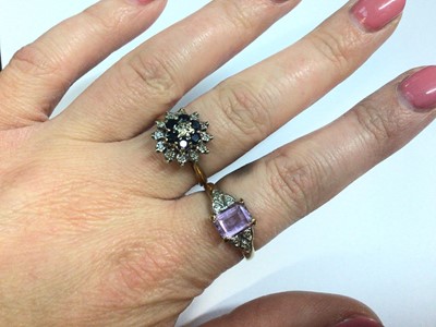 Lot 45 - 9ct gold sapphire and diamond cluster ring and 9ct gold amethyst and diamond dress ring