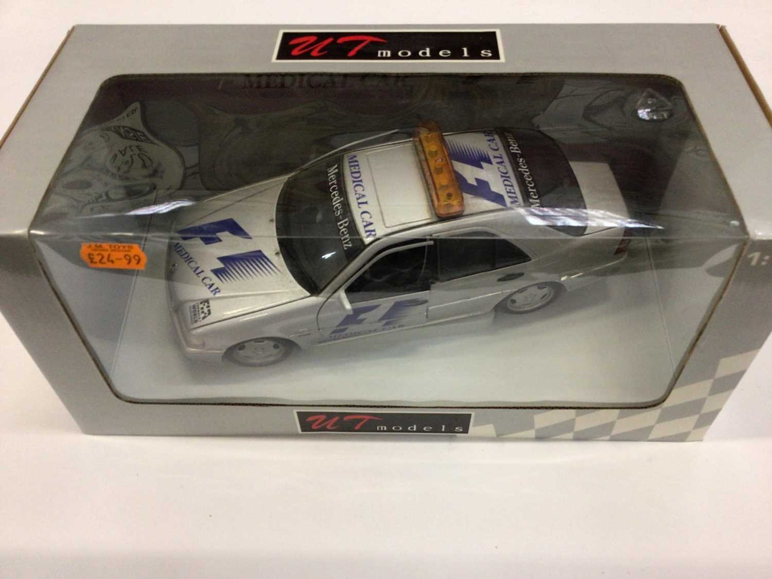Lot 1973 - Two 1:18 Scale UT Models "F1 Mercedes Benz Safety Car & Medical Car" together with seven 1:18 scale Mercedes Benz models