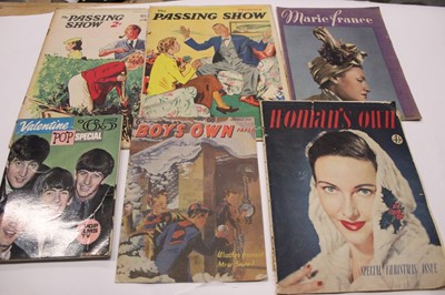 Lot 1472 - Large box of 1930's - 70's mixed ephemera including Film-The Elvis Story by RCA, Bitter Harvest booklet by Rank, Brigette Bardot front cover Picture Post, fashion, French magazines-Marie Claire 193...