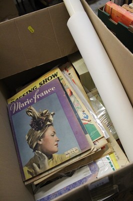 Lot 1472 - Large box of 1930's - 70's mixed ephemera including Film-The Elvis Story by RCA, Bitter Harvest booklet by Rank, Brigette Bardot front cover Picture Post, fashion, French magazines-Marie Claire 193...