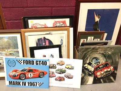 Lot 293 - Group of car related pictures and prints including signed British touring car photographs