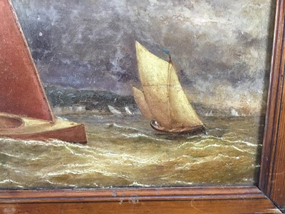 Lot 33 - English school, oil on board - racing yachts, 36cm x 25cm in wooden frame, 44cm x 34cm overall