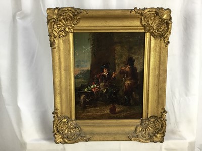 Lot 36 - Early 19th century Dutch school oil on panel- the vegetable seller, 21.5cm x 27cm, in ornate gilt frame, 34cm x 40cm overall