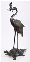 Lot 673 - Japanese Meiji period bronze figure of a crane...