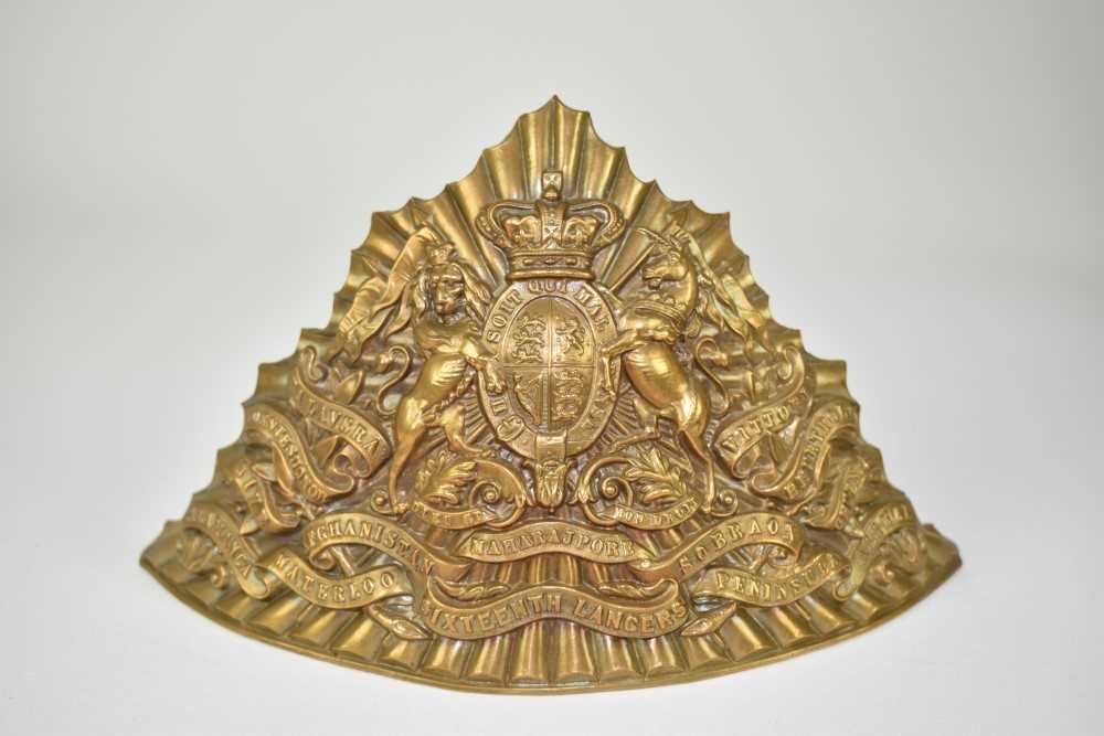 Lot 719 - Victorian 16th Lancers brass Lance cap / Czapka plate.