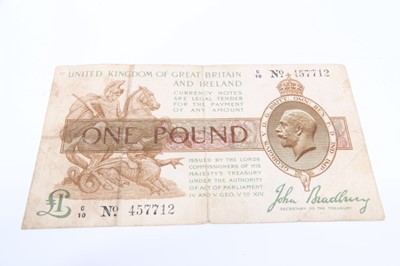 Lot 257 - G.B. - Brown purple and green One Pound banknote third issue 1917 prefix C 10 Chief Cashier J. Bradbury VG-AF (1 banknote)
