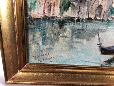 Lot 84 - Gianni Scarpa, oil on canvas - The Grand Canal Venice, signed, 39cm x 19cm, in gilt frame 46cm x 26cm overall