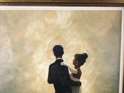 Lot 80 - Manner of Jack Vettriano, oil on canvas - dancers, 58 x 47cm, in gilt frame