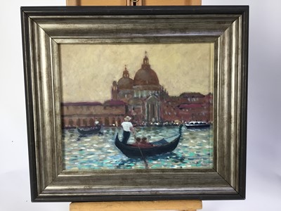Lot 107 - David Baxter (b.1942) oil on board - The Grand Canal Venice, signed, 24cm x 29cm, framed