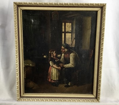 Lot 64 - Dutch School, oil on canvas - interior scene, 21cm x 25cm, framed, 25cm x 29cm overall