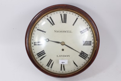 Lot 681 - 19th century wall dial with fusee movement by Snosswell, London