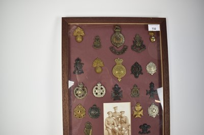 Lot 732 - Collection of Victorian and later cap badges mounted in a glazed frame mainly for Artists Rifles and County of London Queen Victoria's Rifles, (36 badges)