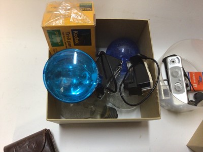 Lot 2365 - Group of cameras and accessories, including a Mamiya Super 16, Minox, Kodak Autographic, light meters, flash bulbs, etc