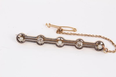 Lot 105 - Antique old cut diamond and seed pearl bar brooch and similar ring