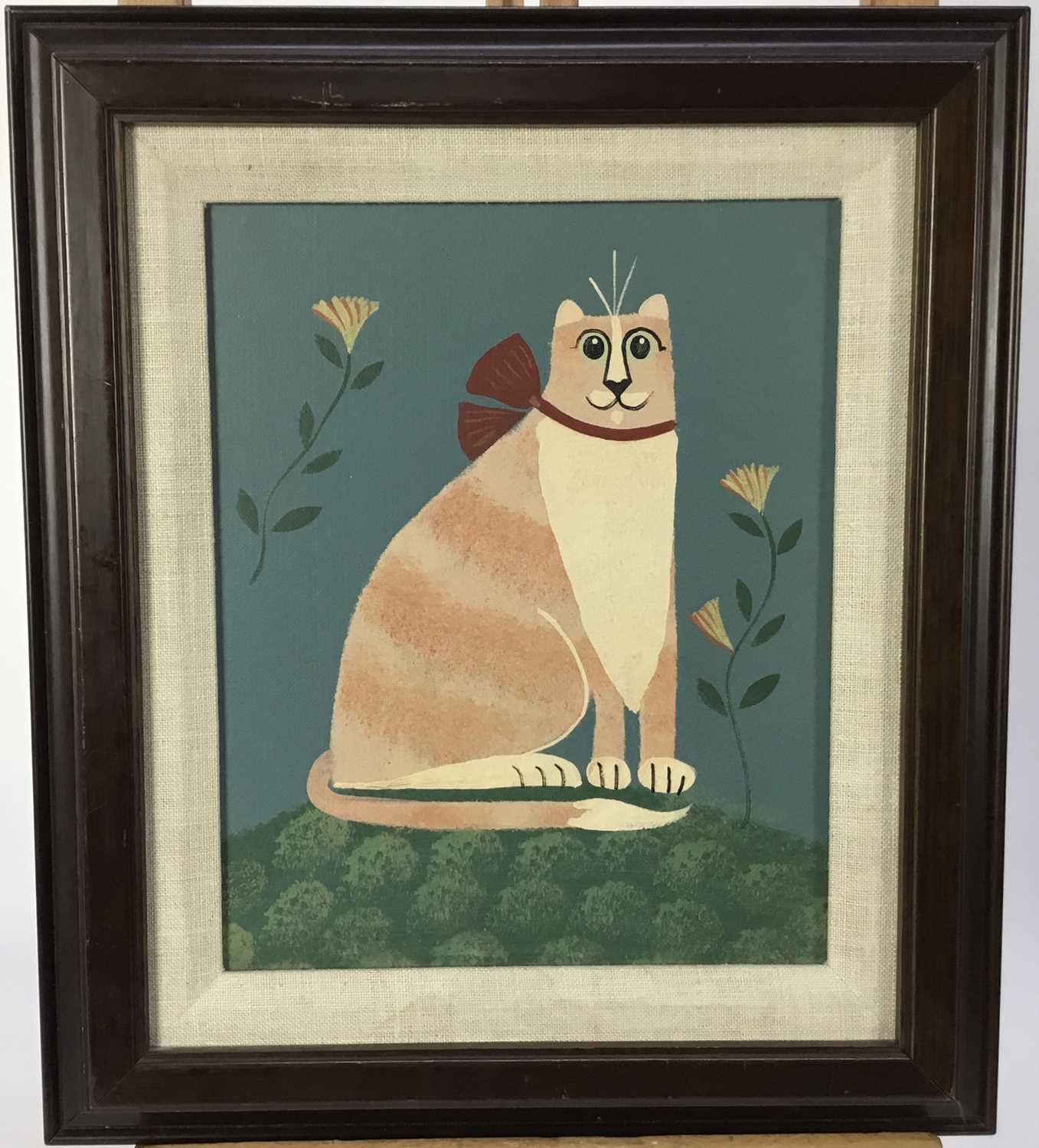 Lot 103 - Wendy Presseissen (American) oil on canvas - A cat posing, inscribed verso, 24 x 19cm, framed