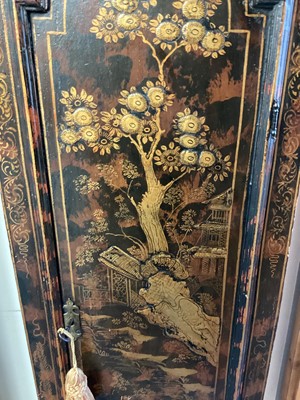 Lot 674 - 18th century longcase clock by Thomas Moore Ipswich in faux tortoiseshell and chinoiserie decorated case.