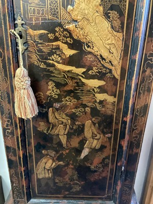 Lot 674 - 18th century longcase clock by Thomas Moore Ipswich in faux tortoiseshell and chinoiserie decorated case.