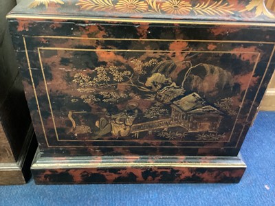 Lot 674 - 18th century longcase clock by Thomas Moore Ipswich in faux tortoiseshell and chinoiserie decorated case.