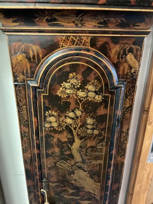 Lot 674 - 18th century longcase clock by Thomas Moore Ipswich in faux tortoiseshell and chinoiserie decorated case.