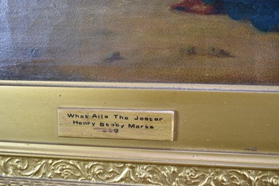Lot 1087 - Henry Stacy Marks (1829-1898) oil on canvas - "What ails the Jester?", signed, titled and inscribed verso, 61cm x 46cm, in gilt frame