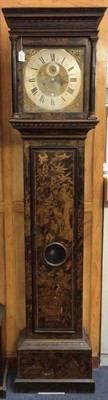 Lot 673 - 18th century 8-day longcase with square dial and ringed winding holes by James Brener, Darlestone in lacquered chinoiserie case