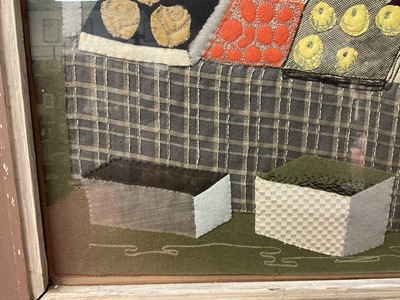 Lot 825 - M. E. Ward - fabric collage, Mr Sparrow's Market Stall, Ex Collection Nottingham Education Committee