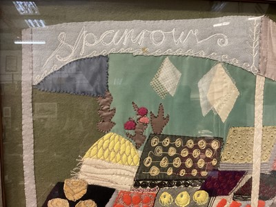Lot 825 - M. E. Ward - fabric collage, Mr Sparrow's Market Stall, Ex Collection Nottingham Education Committee