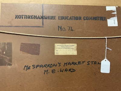 Lot 825 - M. E. Ward - fabric collage, Mr Sparrow's Market Stall, Ex Collection Nottingham Education Committee