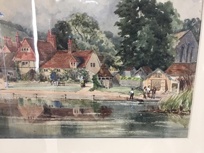 Lot 80 - E J Lowther, watercolour - The Swan at Streatley on Thames, signed and dated 1891, together with two Japanese prints, all mounted