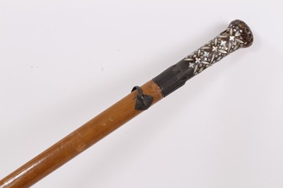 Lot 707 - 19th century walking stick with mother of pearl inlaid tortoishell handle