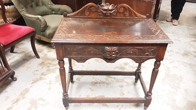 Lot 1143 - Victorian carved oak side table with drawer and Victorian knife back elbow chair (2)