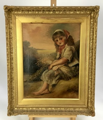 Lot 347 - Victorian oil on canvas – Girl with Wheat Sheaf in gilt frame