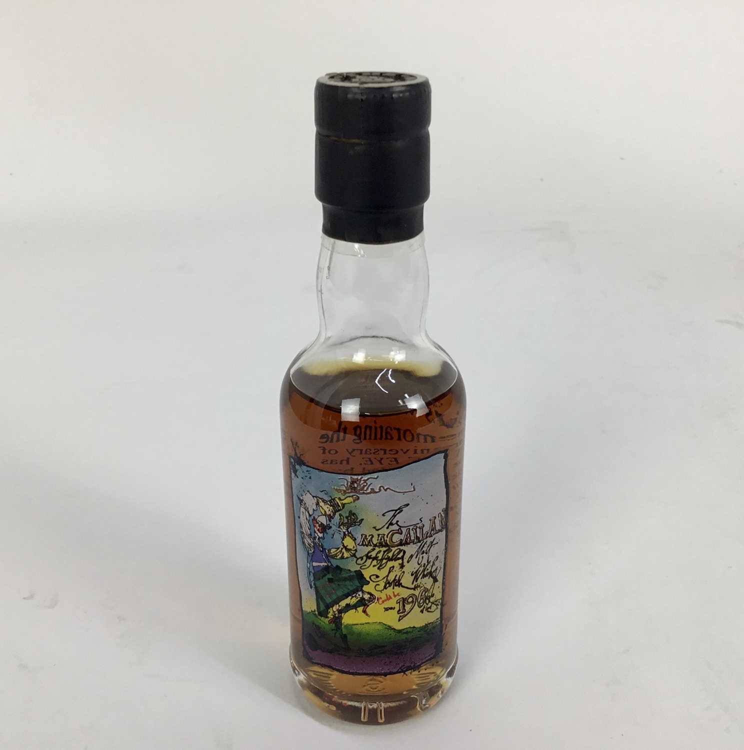 Lot 35 - Whisky - one miniature bottle, The Macallan Single Highland Malt Scotch Whiskey, 5cl., 40%. Commemorating the 35th anniversary of Private Eye, cask no. 1580, bonded 1961