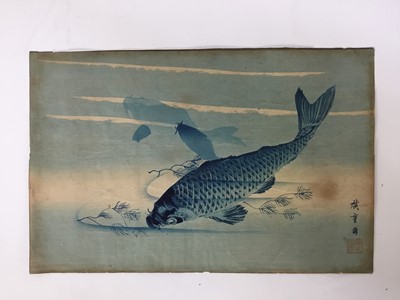 Lot 100 - Japanese woodblock print of carp, 36.5cm x 24cm unframed