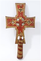 Lot 726 - A wooden processional cross with inset bead...