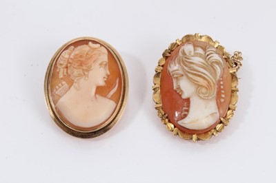 Lot 488 - Group of cameo jewellery to include three gold mounted brooches, earrings and an antique cameo bracelet in gilt metal mounts