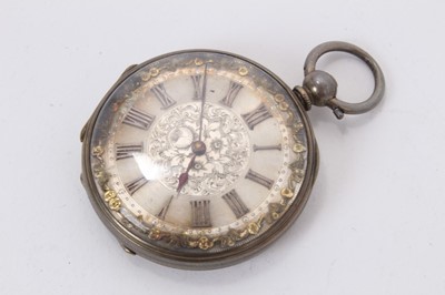 Lot 258 - Group of silver items to include three pocket watches, sovereign and half-sovereign holder, and other items
