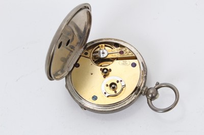 Lot 258 - Group of silver items to include three pocket watches, sovereign and half-sovereign holder, and other items