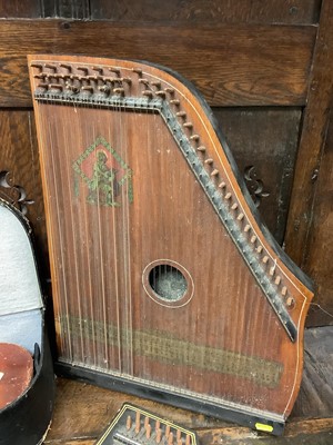 Lot 2270 - Students violin, two zithers, tambourine and other instruments