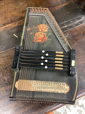 Lot 2270 - Students violin, two zithers, tambourine and other instruments